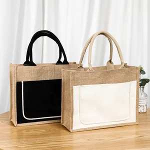 FeiFei Wholesale Natural Yute Shopping Burlap Tote Jute Tote Bags With Button
