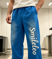 Pantalones de chándal acampanados de algodón 100% con lavado ácido y estampado puff, estilo streetwear personalizado, de pierna ancha para hombre
