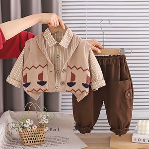 Ensemble trois pièces en coton style coréen pour garçons 2026 : pull, tenue de <span class=keywords><strong>marin</strong></span> et gilet pour bébés garçons et enfants - Product Image 2