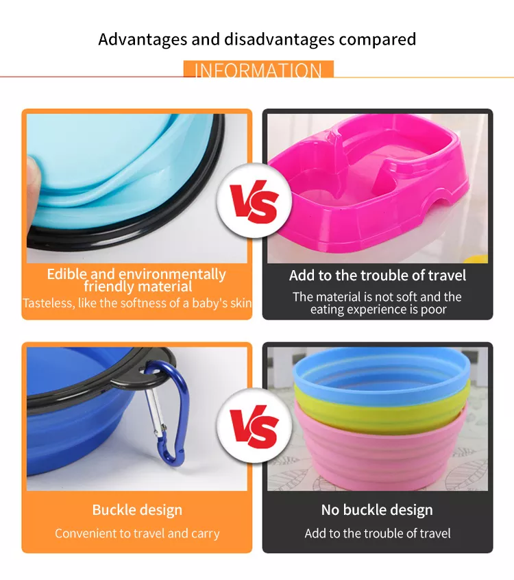 Custom Round Shape Collapsible Feeder Travel Cat Dog Water Food Pet Bowl