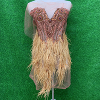 Robe de luxe 3D ornée de diamants pour mariage, spectacle de danse, avec plumes d'autruche, strass cousus main et accessoires en verre