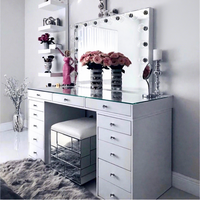 Table de maquillage éclairée pour enfants de style moderne personnalisable, lumières LED à intensité variable, rangement en bois, meuble de coiffeuse pour chambre à coucher