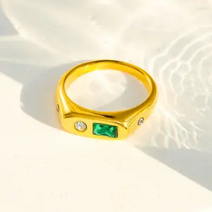 Joyería minimalista de moda de acero inoxidable al por mayor anillos de circón de piedra natural chapados en oro de 18 quilates para mujer