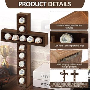 Wooden Cross Ring <b>Display</b> Rack <b>Wall</b> Mounted Geometric Storage Shelf For Champion Rings Freestanding <b>Display</b> Stand - Product Image 2