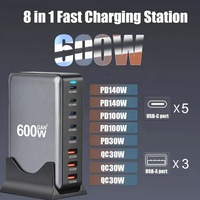 Grande puissance 600W GaN chargeur de moyeu rapide plusieurs appareils 5C3A Station de charge d'alimentation PD 100W 140W Station de charge rapide pour ordinateur portable