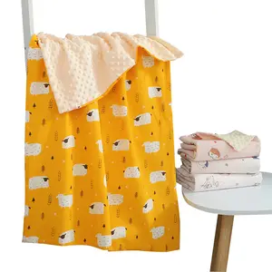 Organic cotton fluffy sublimation golden supplier muslin baby swaddle blanket set jersey baby blanket minky and muslin