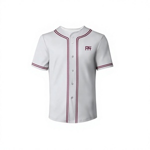Camiseta de Béisbol Personalizada para Hombre, Blanca con Ribete Rojo, Manga Corta, Cierre de Botones, Logotipo Bordado, Ropa Deportiva Transpirable de Poliéster - Product Image 1