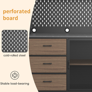 Meuble de rangement autoportant moderne en acier écologique avec 3 tiroirs et 3 étagères, ensemble de garde-manger, meuble de cuisine, mobilier de maison pour salon - Product Image 6