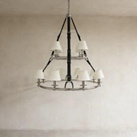 Lustre YH en laiton antique à deux niveaux, grand modèle, moderne et luxueux, pour salle à manger, en acier doré, avec ceinture en laiton, suspension haut de gamme pour plafond