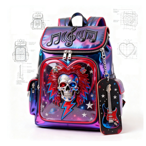 Custom Rock Music Skull Ita <b>Backpack</b> Guitar Charm PU Material Waterproof Zipper Closure All Seasons Daily Use Square Shape Bag - Product Image 1