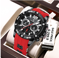 Jam Tangan Pria Poedagar 912 Fashion Chronograph Tahan Air Bercahaya dengan Tanggal, Tali Silikon, Quartz, untuk Pria Montre Homme