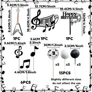 Ensemble de décorations de gâteau sur le thème de la musique monochrome avec notes, touches de piano et boules pour les fêtes d'<span class=keywords><strong>anniversaire</strong></span> sur le thème du rock and roll - Product Image 4