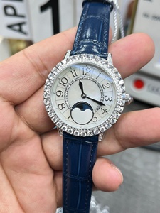 Reloj de Vestir Elegante, Mecánico y Automático de Lujo para Mujer, Correa de Cuero Azul, Bisel con Diamantes, Resistente al Agua - Product Image 3