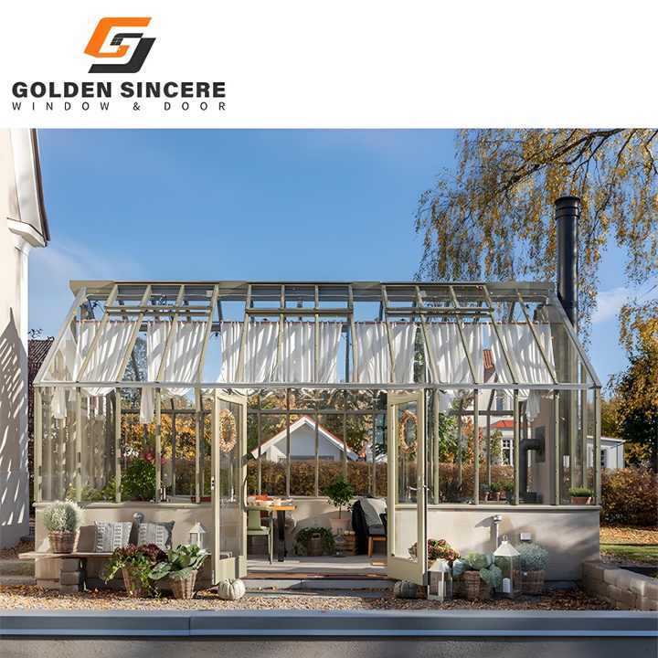 Custom Modern Design Glass Aluminum Sunroom Slant Roof Soundproof Sliding Open Style Waterproof Feature Villa House