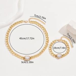 Conjunto de joyas Hip Hop moda corazón imitación perla pulsera cadena collar conjunto - Product Image 4