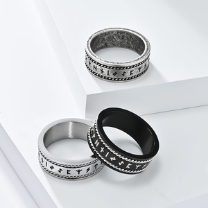 Nordic Viking Letter <b>Rings</b> <b>Titanium</b> Steel Men's Jewelry Gift Antique Silver <b>Black</b> Steel Color Fashion <b>Rings</b> - Product Image 1