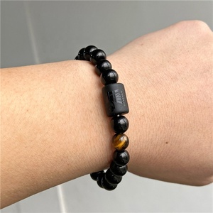 Bracciale con ciondoli dei 12 segni zodiacali, perline di vetro nero, bracciale elastico con occhio di tigre naturale per gioielli da <span class=keywords><strong>uomo</strong></span> - Product Image 3