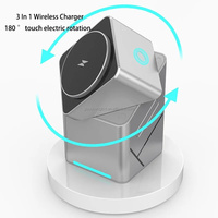 Cargador Inalámbrico 3 en 1 Plegable Personalizable de 15W, Soporte para Teléfono con Función POP-up para iPhone, Reloj y AirPods - Soporte Magnético