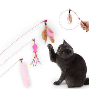 Juguete duradero para gatos, varita interactiva con plumas y campana, caña de pescar para gatitos, juego de persecución, ejercicio, suministros divertidos para mascotas de interior - Product Image 1