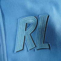 Blouson universitaire homme bleu crème colorblock avec motif cœur d'araignée et lettres brodées sur le devant et le dos, style streetwear vintage