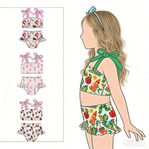 Ensemble de vêtements d'été confortables pour filles, maillots de bain pour bébés filles, imprimé personnalisé, bretelles réglables, tenues pour filles - Product Image 1