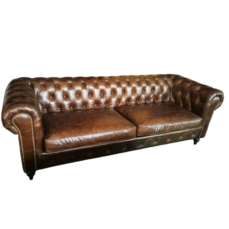 Sofá Chesterfield de cuero genuino Retro Vintage profesional sofá de cuero bronceado sofá de asiento de amor sofá de estilo americano 2 asientos para interiores