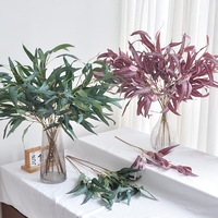 Feuilles d'eucalyptus artificielles pour la maison, feuillage multi-branches en tissu de soie vert automnal, verdure de mariage en gros