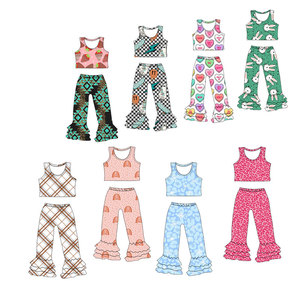 Conjuntos de dos piezas de moda para el Día de San Valentín, camisola, pantalones de campana, tela de seda de leche, traje para niños de recién nacido a 16 años - Product Image 1