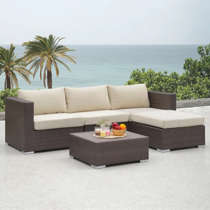 Ensemble de bistrot extérieur à cadre en aluminium avec chaise longue 3 pièces et canapé-lit en rotin pour dîner dans les hôtels, les jardins Design en rotin artificiel - Product Image 1