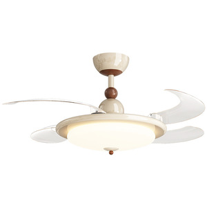Low Profile Creamy White Retractable Blade <b>Ceiling</b> Fan <b>Light</b> with <b>remote</b> <b>control</b> For Living Room bedroom - Product Image 1