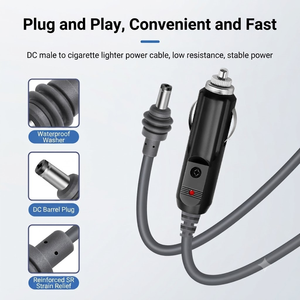 Câble d'alimentation pour allume-cigare de voiture, prise mâle vers DC 5.5x2.1mm IEC IP44, adaptateur 8A avec fusible et interrupteur pour <span class=keywords><strong>cam</strong></span>éra embarquée - Product Image 2