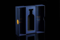 Boîte à parfum de luxe à double ouverture, emballage rigide en papier bleu nuit personnalisé avec logo gaufré or et insert en mousse pour flacon