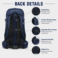 Sac à dos de randonnée léger multi-compartiments en nylon Ripstop 45L avec fermeture Roll Top