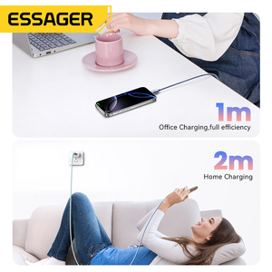 ESSAGER ES-X73 Premium coloré tressé 1 2 mètres 3A 2.4A 29W charge rapide Usb Type C à Ip câble de chargeur de téléphone - Product Image 3