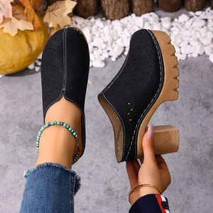 <span class=keywords><strong>Zapatos</strong></span> de Tacón Grueso con Diseño Calado para <span class=keywords><strong>Mujer</strong></span>, Talla Grande, Punta Redonda, Suela de PU Resistente, Estilo Casual, Sin Cordones - Product Image 6