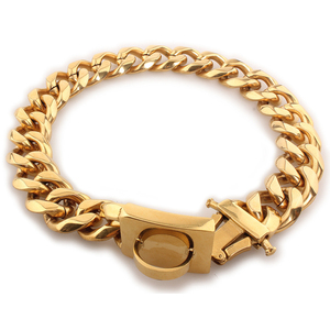 Big Dog Chain <span class=keywords><strong>Collar</strong></span> mit Schnalle Strong Heavy Duty 19MM Dickes breites Edelstahl Metall <span class=keywords><strong>Gold</strong></span> Cuban Link Chain <span class=keywords><strong>Collar</strong></span> - Product Image 1