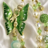 Lujoso Colgante de Hada Verde con Cuentas, Diamantes de Imitación y Perlas, Llavero Dorado, Colgante para Teléfono, Joyería Hecha a Mano al por Mayor
