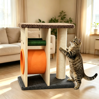 Arbre à chat en bois avec tunnel roulant, poteaux à gratter interactifs, structure en bois massif, mobilier multi-activités pour chat