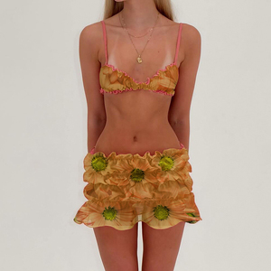 Summer New Solid Color Halter <b>Sexy</b> Top Low Waisted Skirt Women's 2 Piece <b>Set</b> Fashion - Product Image 2