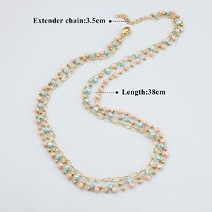 MH80 <span class=keywords><strong>1</strong></span> Pieza/lote Collar de Moda para Mujer, Hecho <span class=keywords><strong>a</strong></span> Mano con Cuentas, Chapado en Oro de 18K, Acero Inoxidable, Piedras Naturales, Doble Capa - Product Image 2