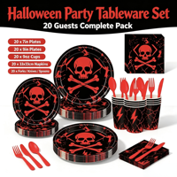 Ensemble de vaisselle en papier Lanweier pour Halloween, style crâne rouge, écologique, assiettes de 9 pouces, qualité alimentaire, imperméables, pour fêtes et vacances