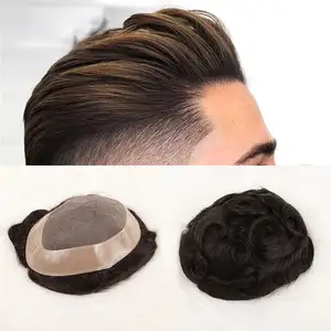 Men wigs Durable toupee fine mono 100% Virgin human hair replacement system glue wigs for men toupee