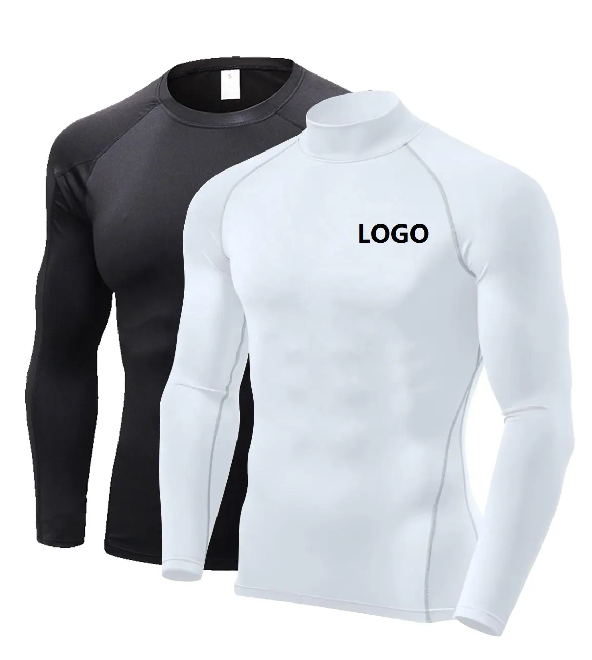 Custom Groothandel Compressie Shirts Basislaag Polyester Workout Shirt Mannen Fitness Lange Mouw Heren Compressie Shirt