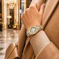 Reloj de Cuarzo para Mujer con Incrustaciones de Diamantes, Pedrería Directa, Estilo del Sudeste Asiático Ecológico, Caja de Aleación de Zinc, Forma de Rombo