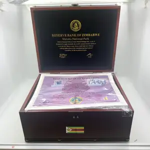 400 개/몫 비즈니스 선물 종이 Nonillon 용기 짐바브웨 본드 인증서 UV 마크 나무 상자