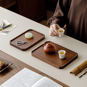 Walnut Wood Tea <b>Tray</b> <b>Small</b> Solid Wood Serving <b>Tray</b> For Tea Set Storage Household Use - Product Image 3