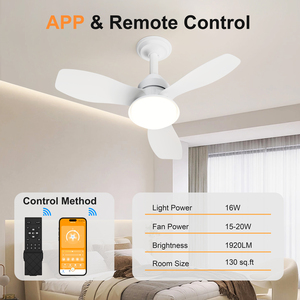 24.4" White <b>Ceiling</b> Fan with <b>Light</b> Dimmable LED APP & <b>Remote</b> <b>Control</b>, Flush Mount for Bedroom Living Room Covered Patio - Product Image 5