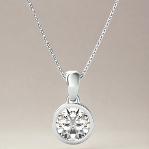 Trendy Round Brilliant Cut CVD HPHT Lab Diamond <b>Necklace</b> 10k Solid Gold Claw Setting Pendant IGI Certified - Product Image 1