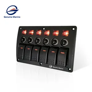 Genuine Marine Waterproof 12V 24V On-Off 6 Gang Rocker Toggle Electric Marine RV LED Switch Panel With Breakers