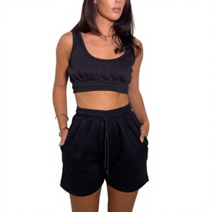 Wholesale OEM Custom Brand Logo Cotton/Poly Blend Women's Short & Crop Top Summer with Cropped Hem Sexy Golf Club Wear <b>Sets</b> - Product Image 2